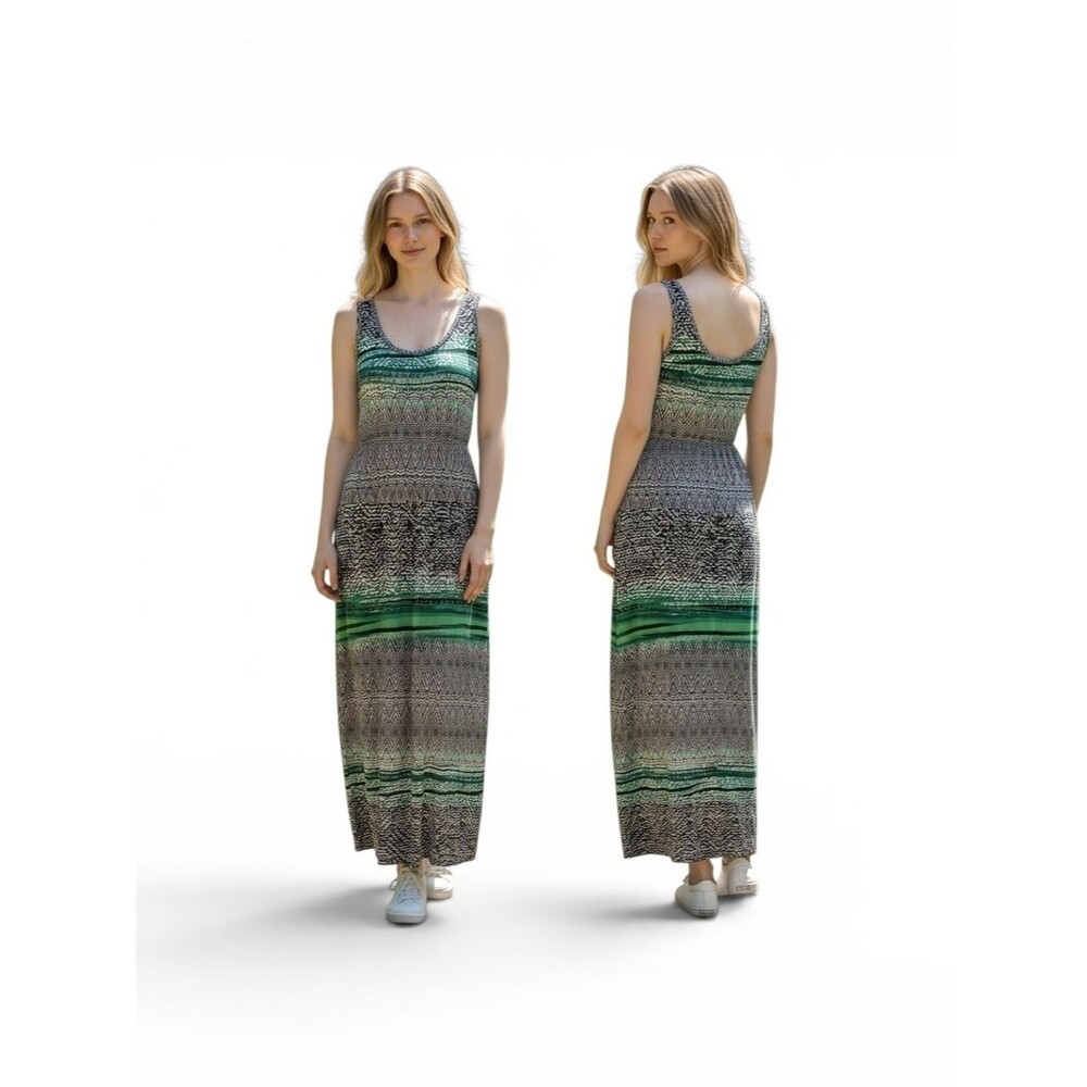 Fever Green and Black Printed Scoop-Neck Maxi Dress